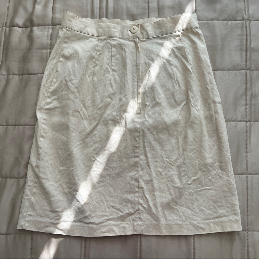 Vintage Beige Linen Pencil Knee Length Skirt